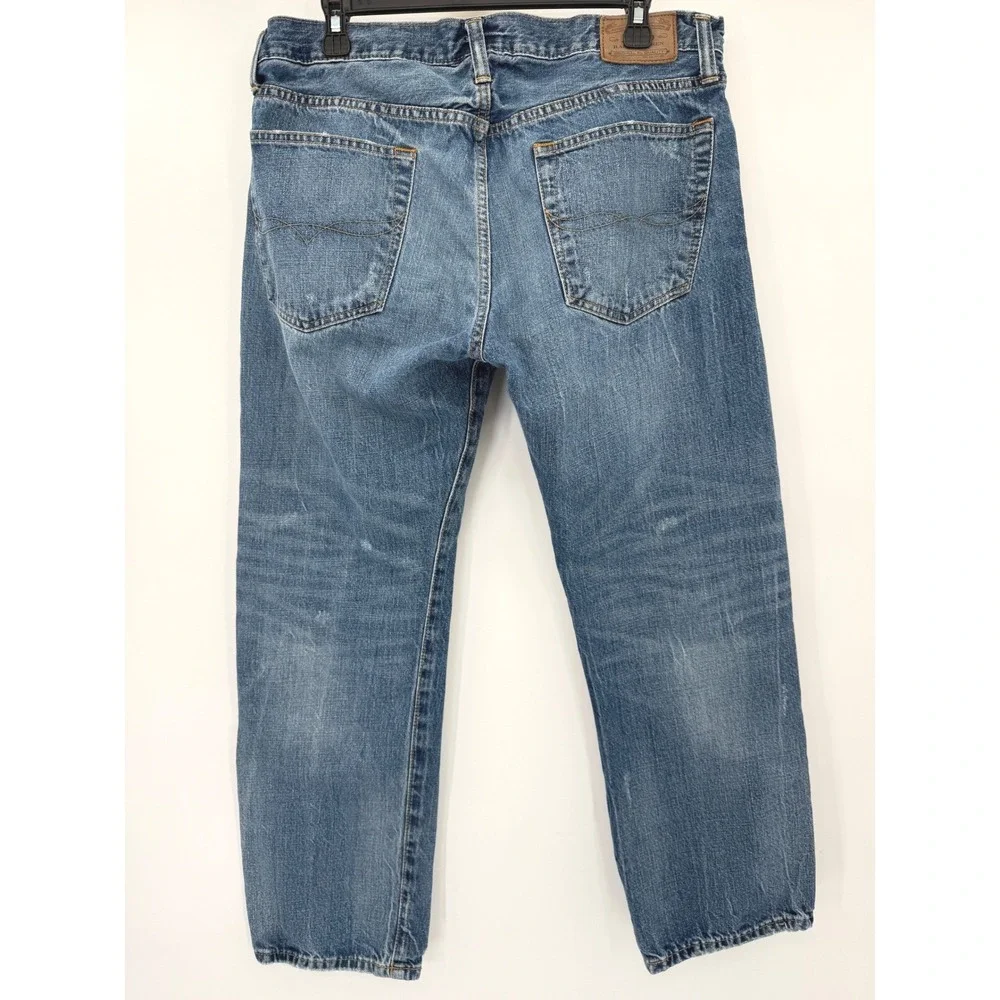 Polo Ralph Lauren Jeans Mens 34 Blue Classic Fit Distressed Military Patches